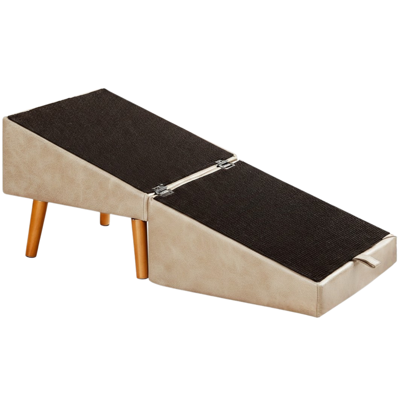 2-in-1 Pet Ramp for Couch and Bed, Foldable Wooden Steps, Beige