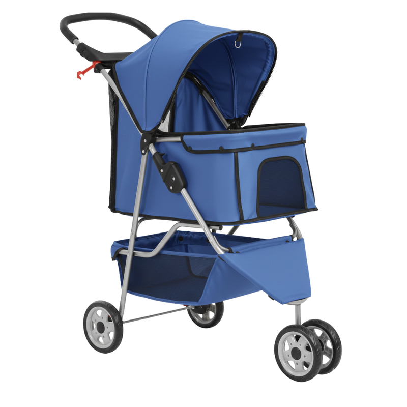 Dog and Cat Stroller with Mesh Panels, Storage Basket and Cup Holder