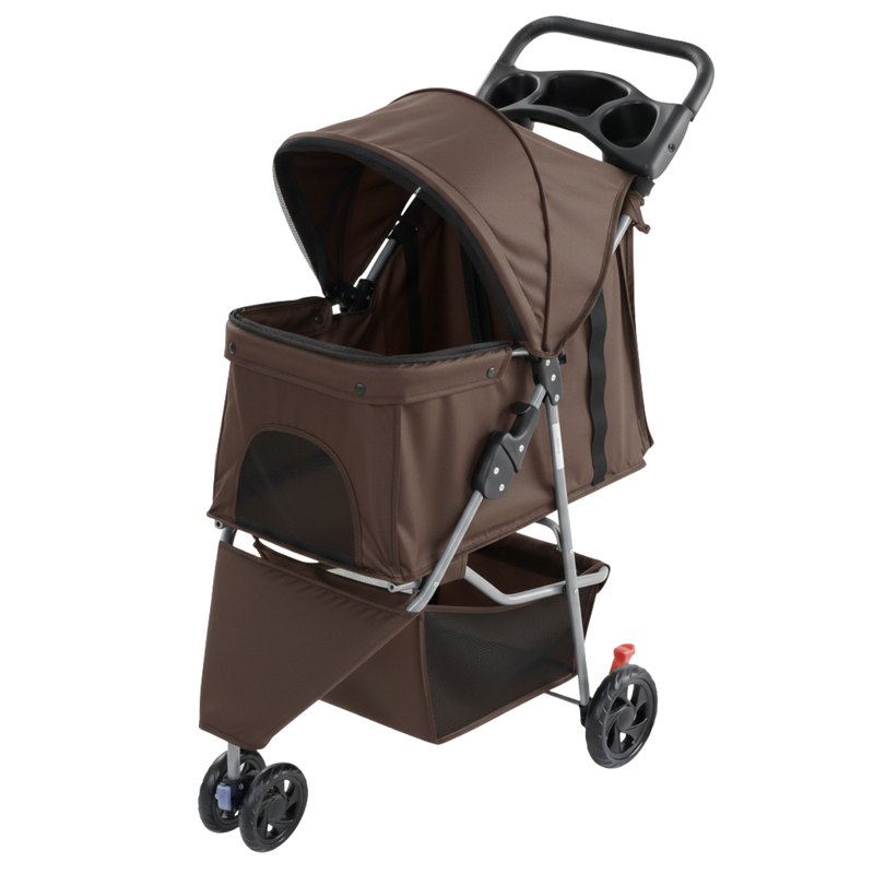 Dog and Cat Stroller with Mesh Canopy, Basket, and Cup Holder