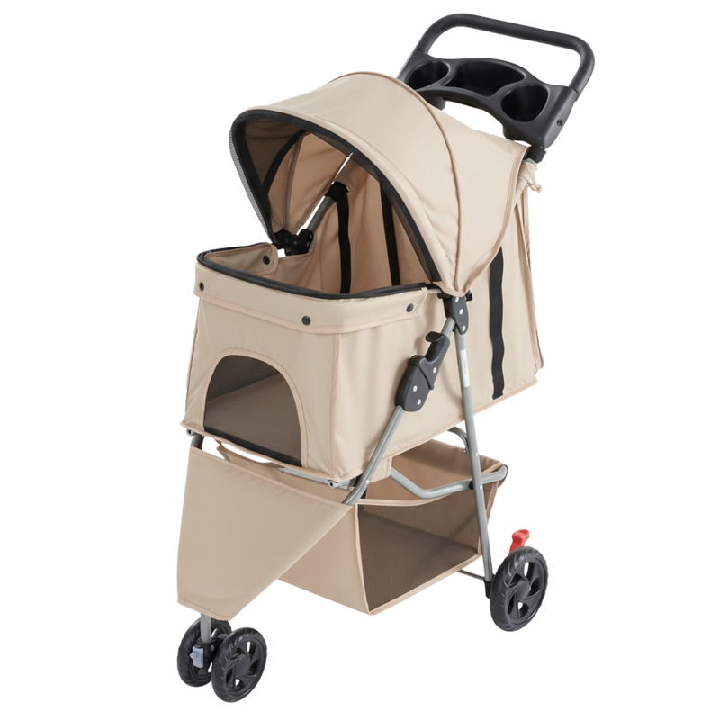 Dog and Cat Stroller with Mesh Canopy, Basket, and Cup Holder