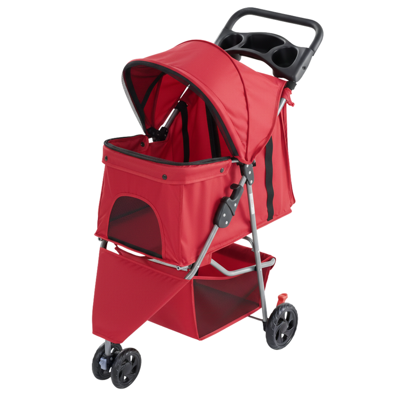 Dog and Cat Stroller with Mesh Canopy, Basket, and Cup Holder