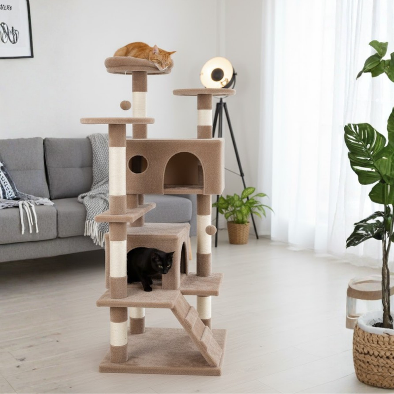 54 Inch Cat Tree with Condo, Perches, Scratching Posts and Ladder