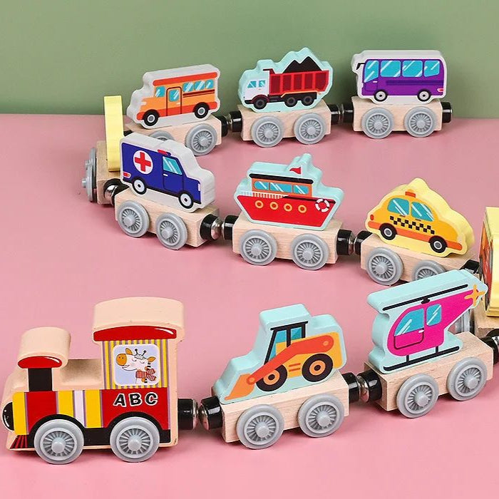 Colorful Wooden Train Set, Shape Learning