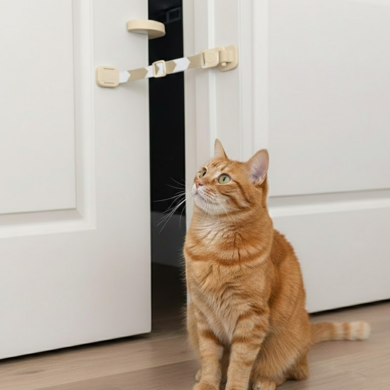 Adjustable Door Latch Strap for Interior Door Gap Control, Beige