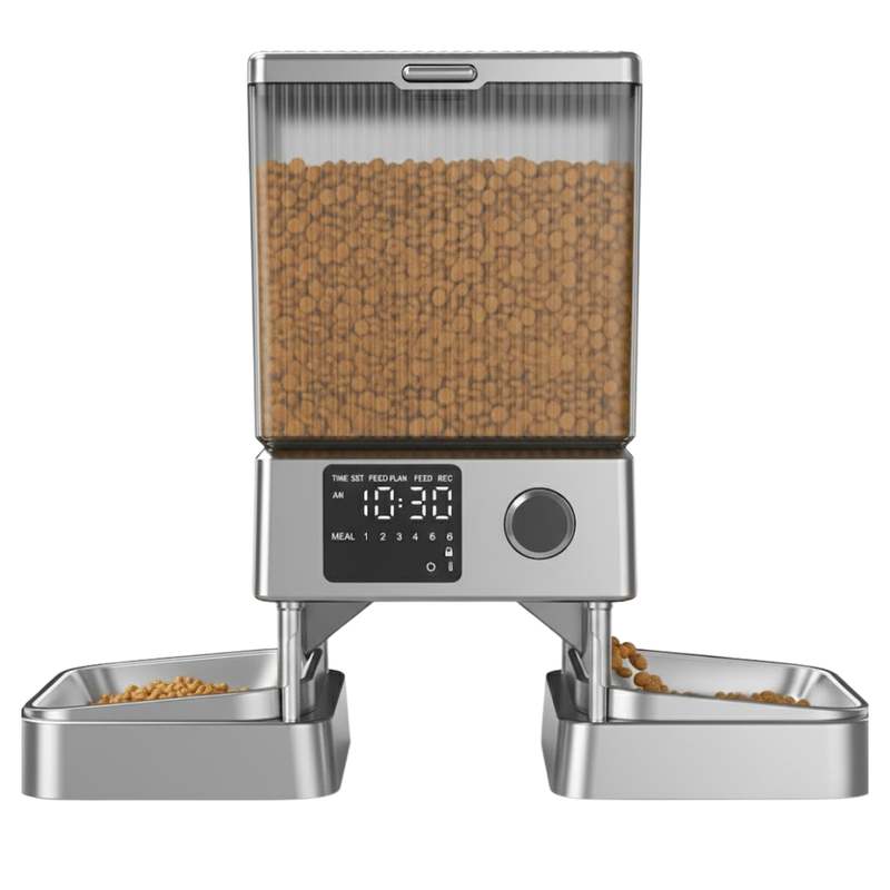 Automatic Pet Feeder with Dual Bowls and 5L Dry Food Container