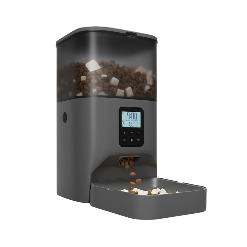Automatic Cat & Dog Feeder 4L with Voice Recorder, Timed Feeding (Gray)