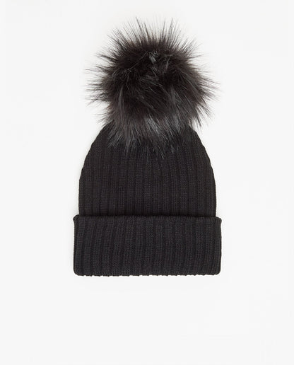 Bonnet en tricot noir avec pompon interchangeable