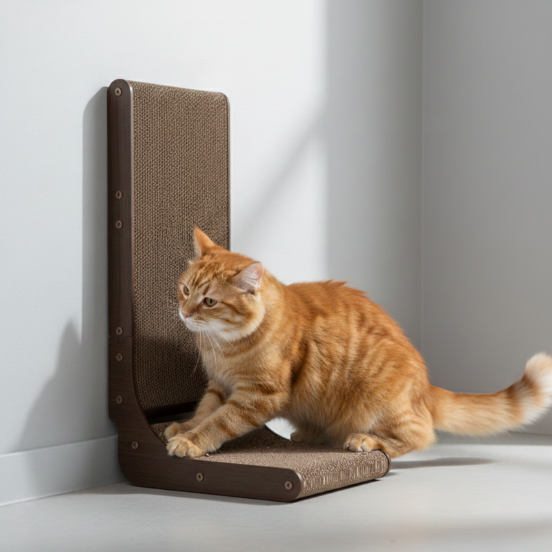 L-Shaped Cardboard Cat Scratcher with Vertical and Flat Panels