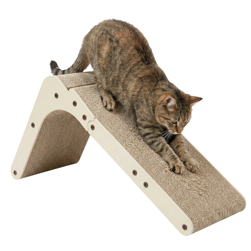 L-Shaped Cardboard Cat Scratcher with Vertical and Flat Panels