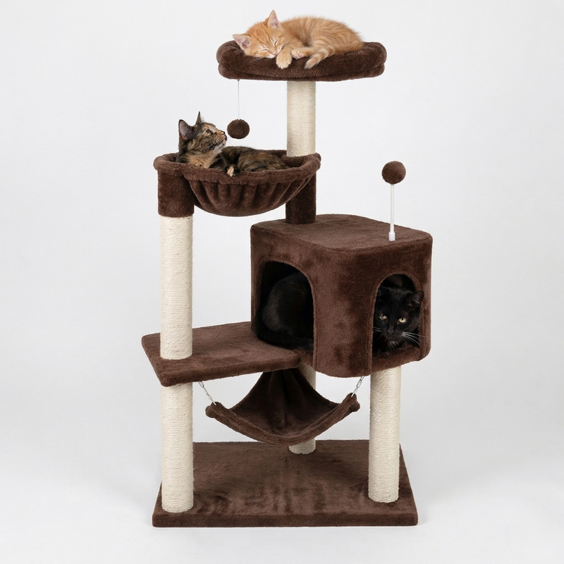 Cat Tree Tower with Condo, Hammock, and Sisal Scratching Posts