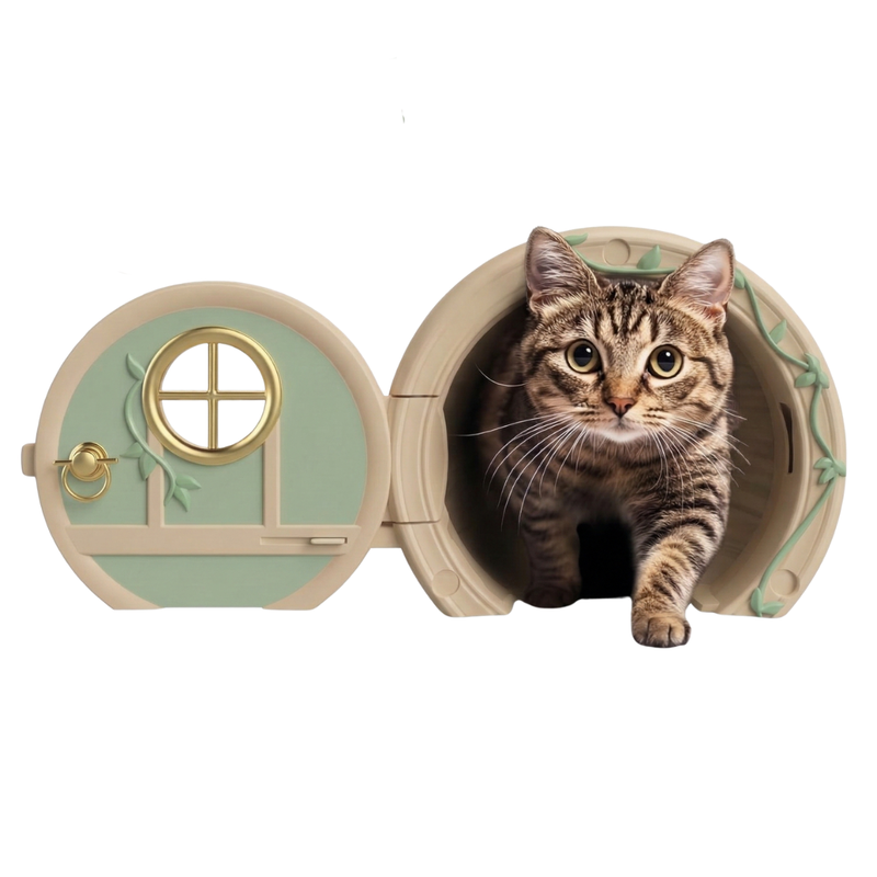 Cat Door for Interior Doors with Locking Knob and Flapless Entry