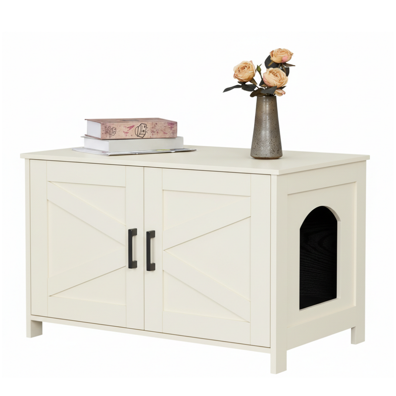 Cat Litter Box Enclosure Cabinet With Barn Door And Side Entry