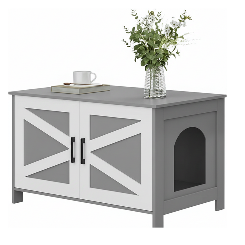 Cat Litter Box Enclosure Cabinet With Barn Door And Side Entry