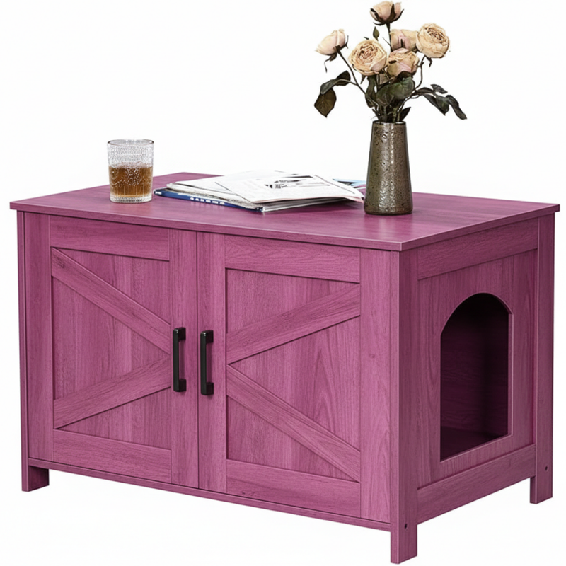 Cat Litter Box Enclosure Cabinet With Barn Door And Side Entry