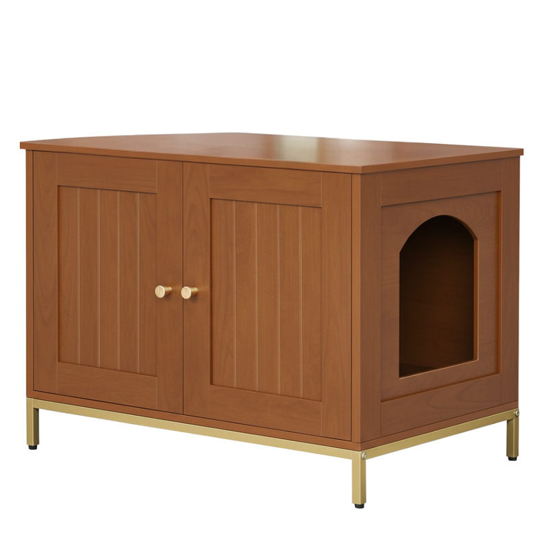 Cat Litter Box Enclosure Cabinet with Metal Frame, Table Top