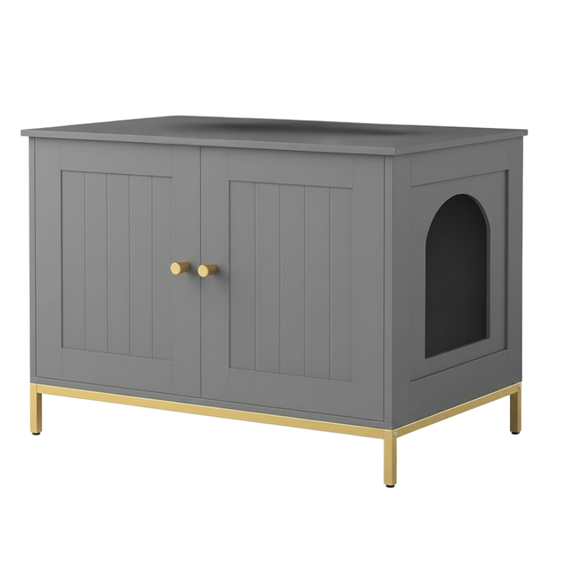 Cat Litter Box Enclosure Cabinet with Metal Frame, Table Top