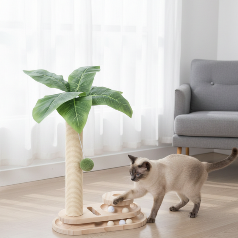 Vertical Cat Scratching Post with Sisal Pole, Dangling Ball, and Base