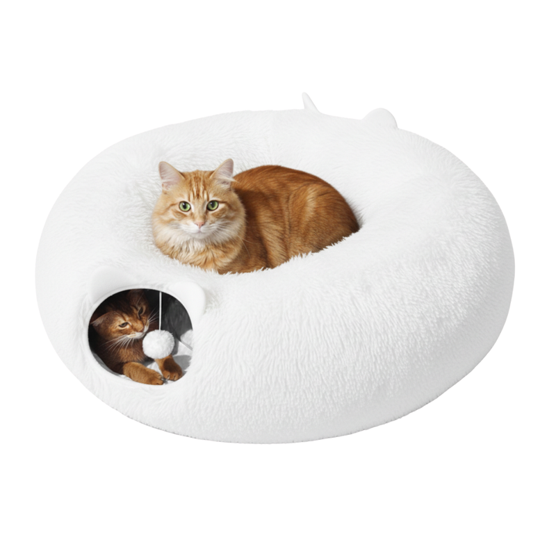 Cat Tunnel with Plush Bed and Peekaboo Openings for Indoor Use