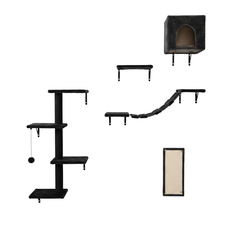 Cat Wall Shelves Set with House, Bridge, Steps, Climber and Scratcher