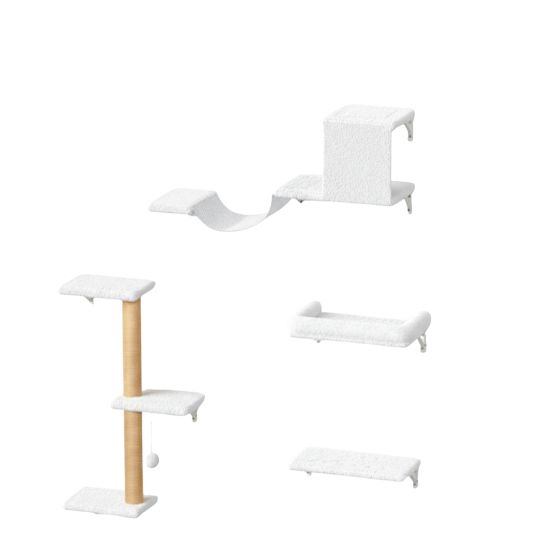 Cat Wall Shelves with Scratcher and Bed 4-Piece Climbing Set