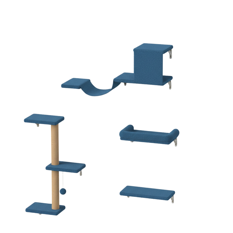 Cat Wall Shelves with Scratcher and Bed 4-Piece Climbing Set