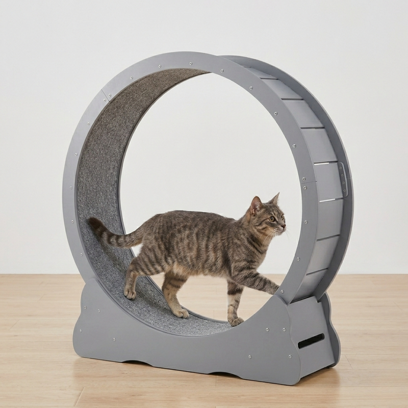 Indoor Cat Exercise Wheel with Locking Base and Detachable Mat