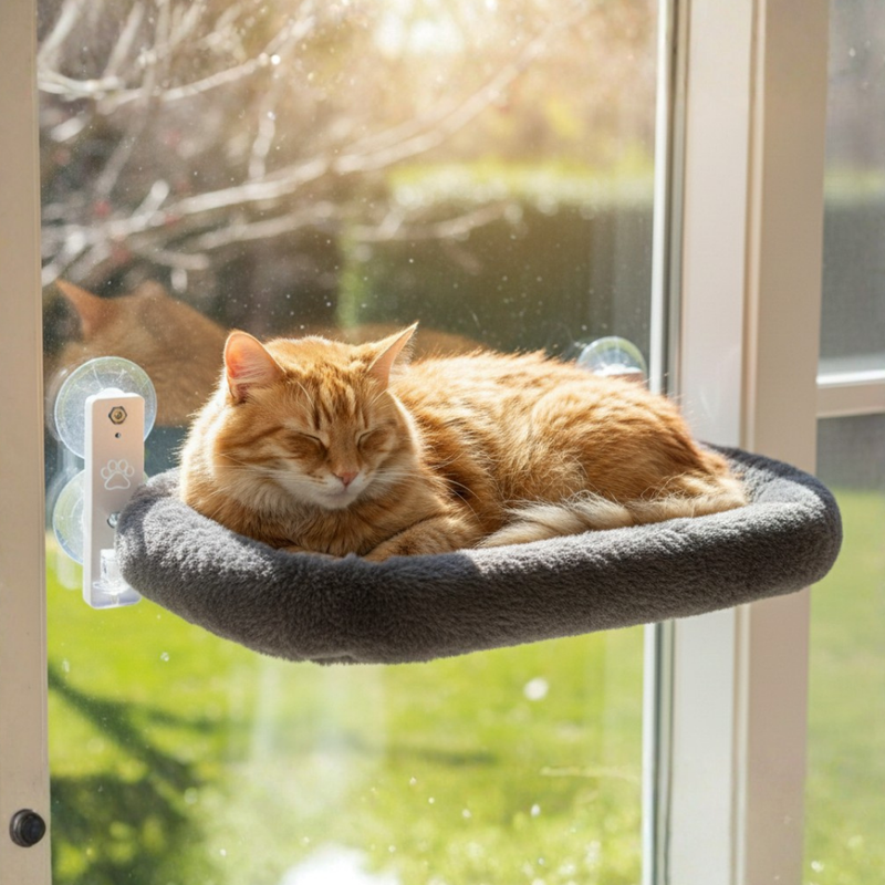 Cat Hammock Window Perch with Removable Cushion Bed and Metal Frame