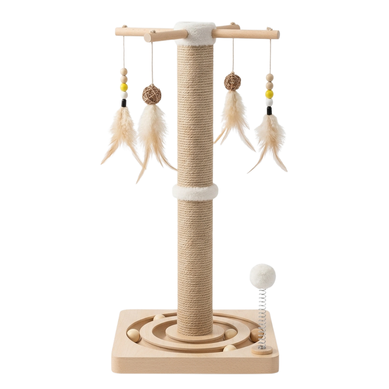 Cat Scratching Post with Sisal, Hanging Toys, Plush Ball, Ball Track