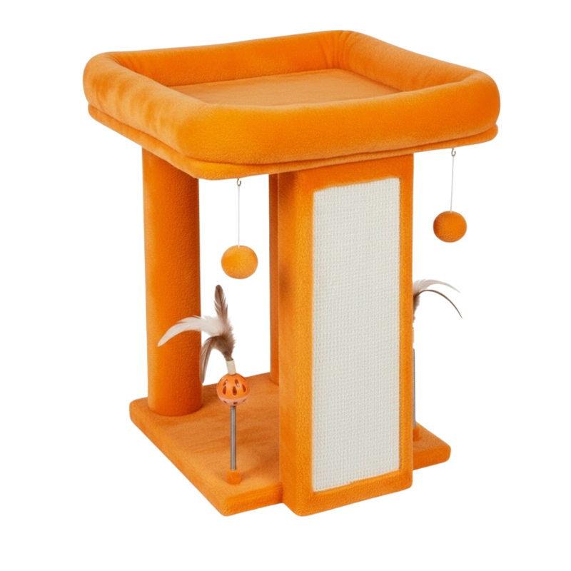 Cat Tree Tower with Raised Platform, Scratching Board and Toys