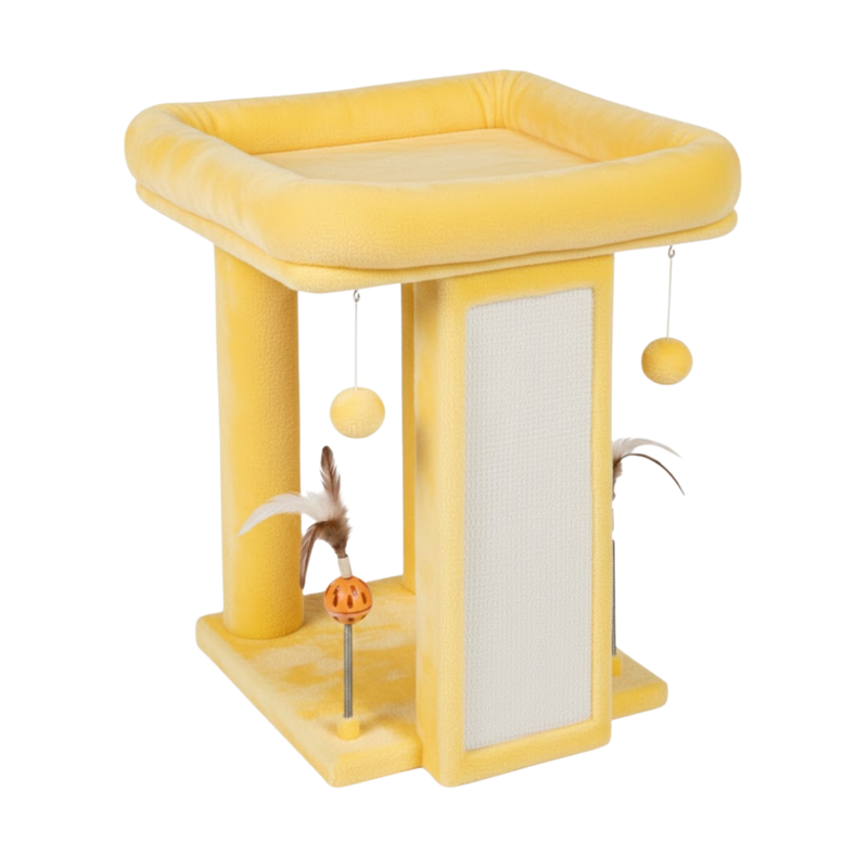 Cat Tree Tower with Raised Platform, Scratching Board and Toys