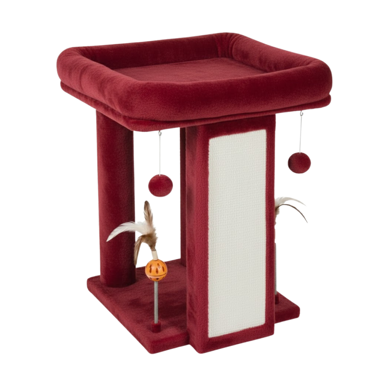 Cat Tree Tower with Raised Platform, Scratching Board and Toys