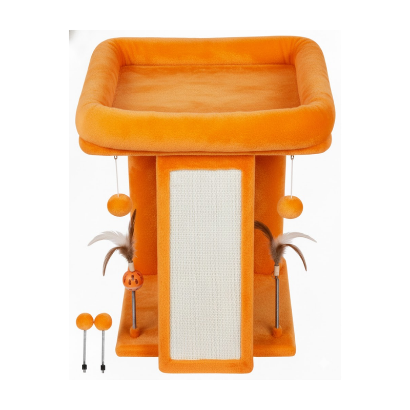 Cat Tree Tower with Raised Platform, Scratching Board and Toys