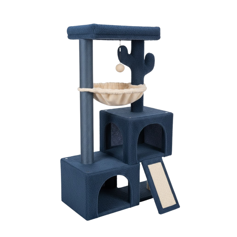 Cat Tree Tower with Twin Condos, Scratching Post, Hammock for Cats