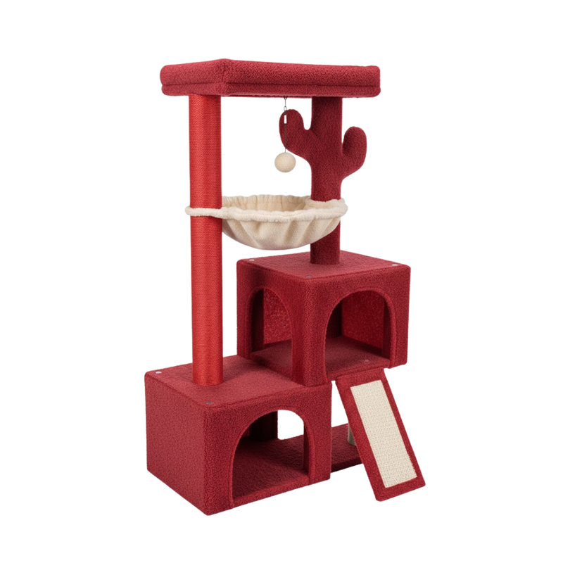 Cat Tree Tower with Twin Condos, Scratching Post, Hammock for Cats