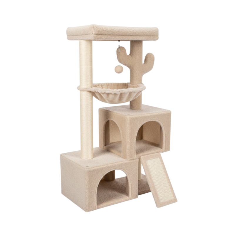 Cat Tree Tower with Twin Condos, Scratching Post, Hammock for Cats