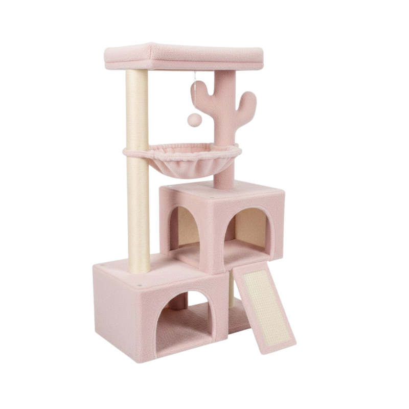 Cat Tree Tower with Twin Condos, Scratching Post, Hammock for Cats