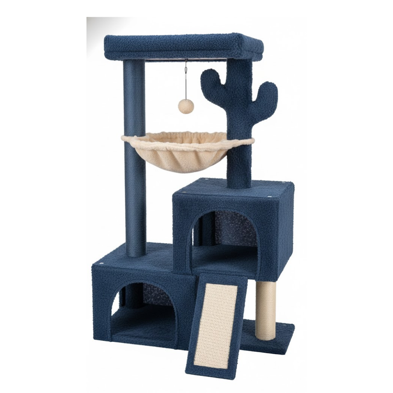 Cat Tree Tower with Twin Condos, Scratching Post, Hammock for Cats