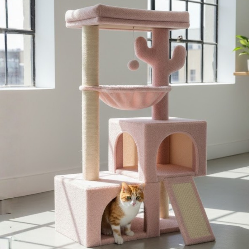Cat Tree Tower with Twin Condos, Scratching Post, Hammock for Cats