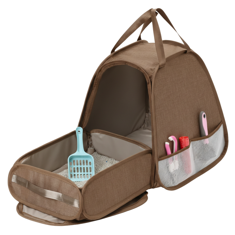 Portable Cat Litter Box Carrier with Fold Out Potty Area Design