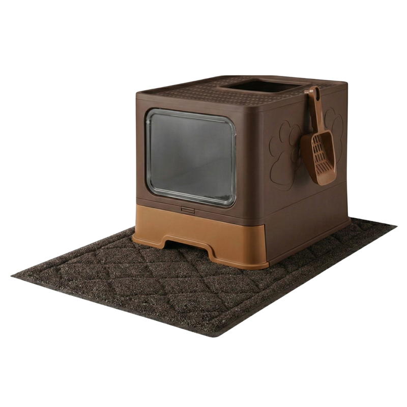Covered Cat Litter Box with Top Exit, Mat and Scoop Included
