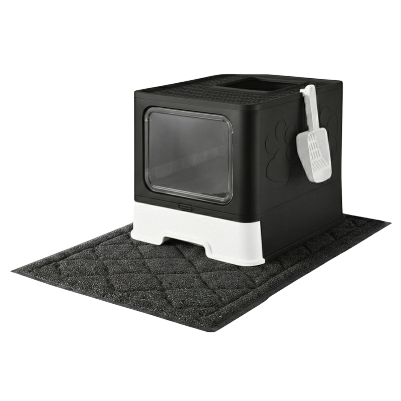 Covered Cat Litter Box with Top Exit, Mat and Scoop Included