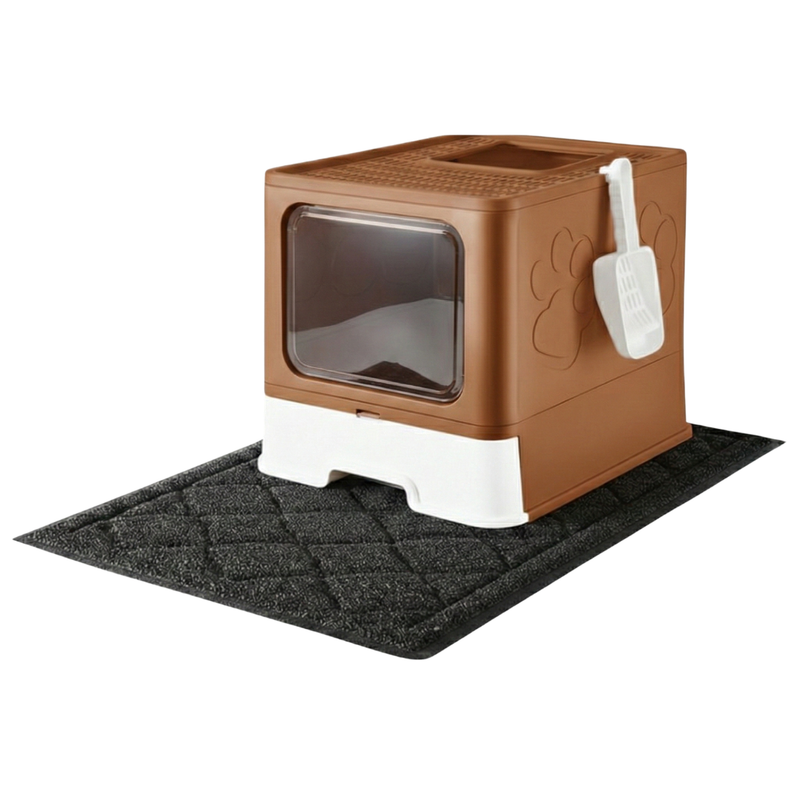 Covered Cat Litter Box with Top Exit, Mat and Scoop Included