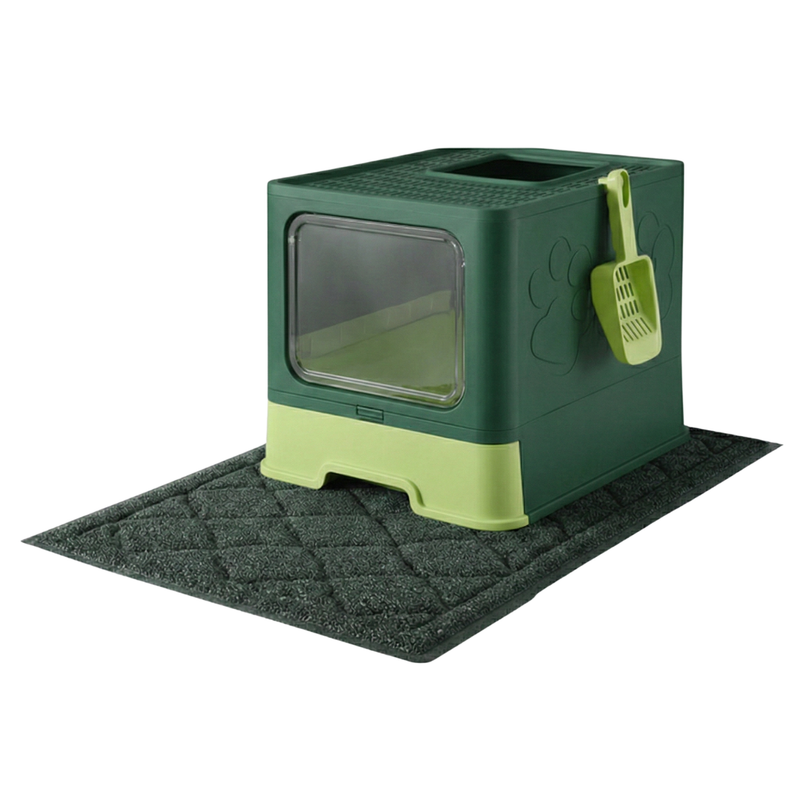 Covered Cat Litter Box with Top Exit, Mat and Scoop Included