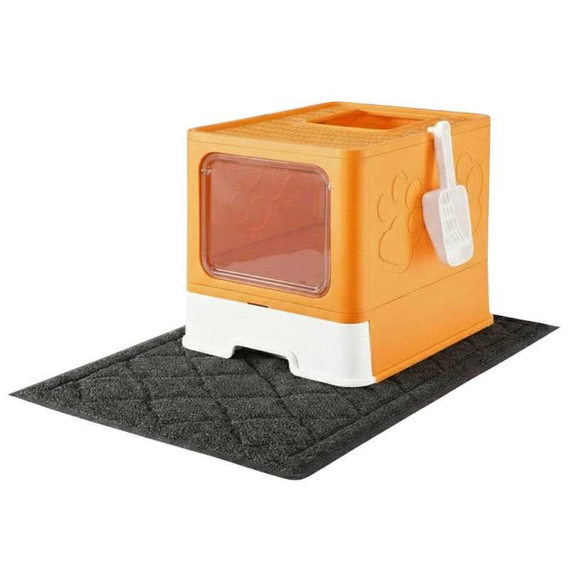 Covered Cat Litter Box with Top Exit, Mat and Scoop Included