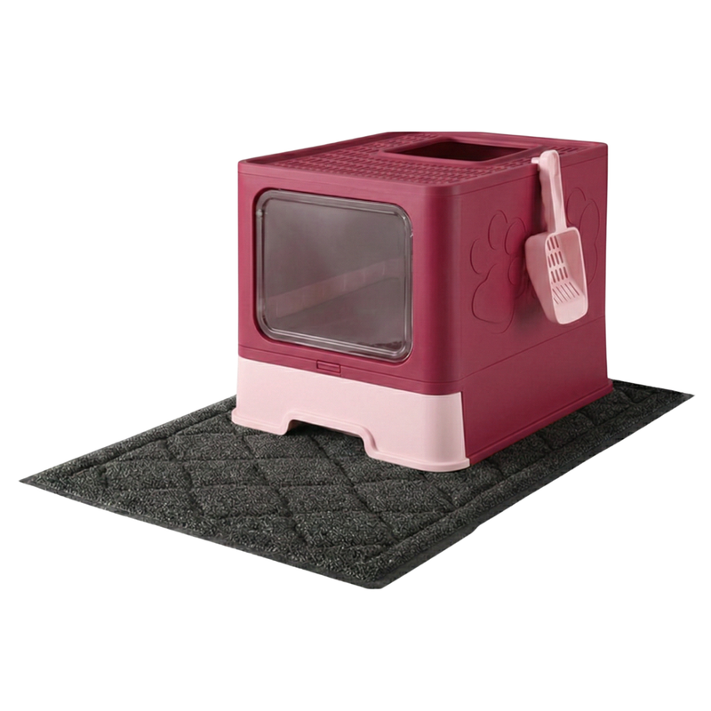 Covered Cat Litter Box with Top Exit, Mat and Scoop Included