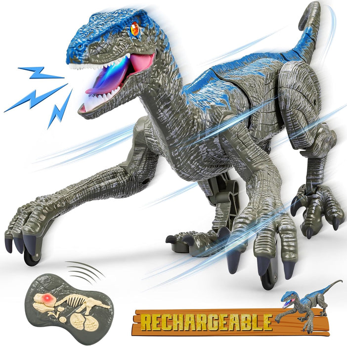 Remote Control Dinosaur Velociraptor Toy with Lights and Sounds