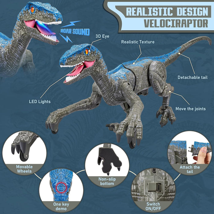 Remote Control Dinosaur Velociraptor Toy with Lights and Sounds