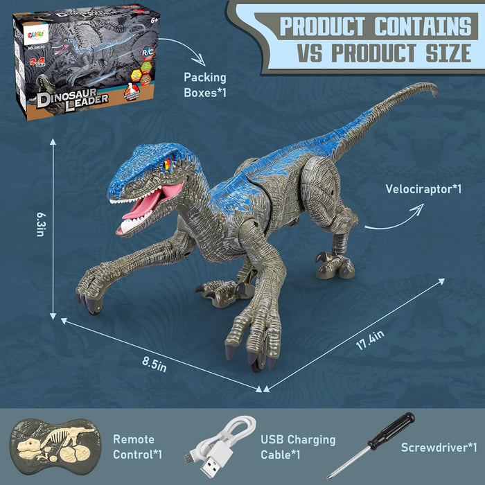 Remote Control Dinosaur Velociraptor Toy with Lights and Sounds