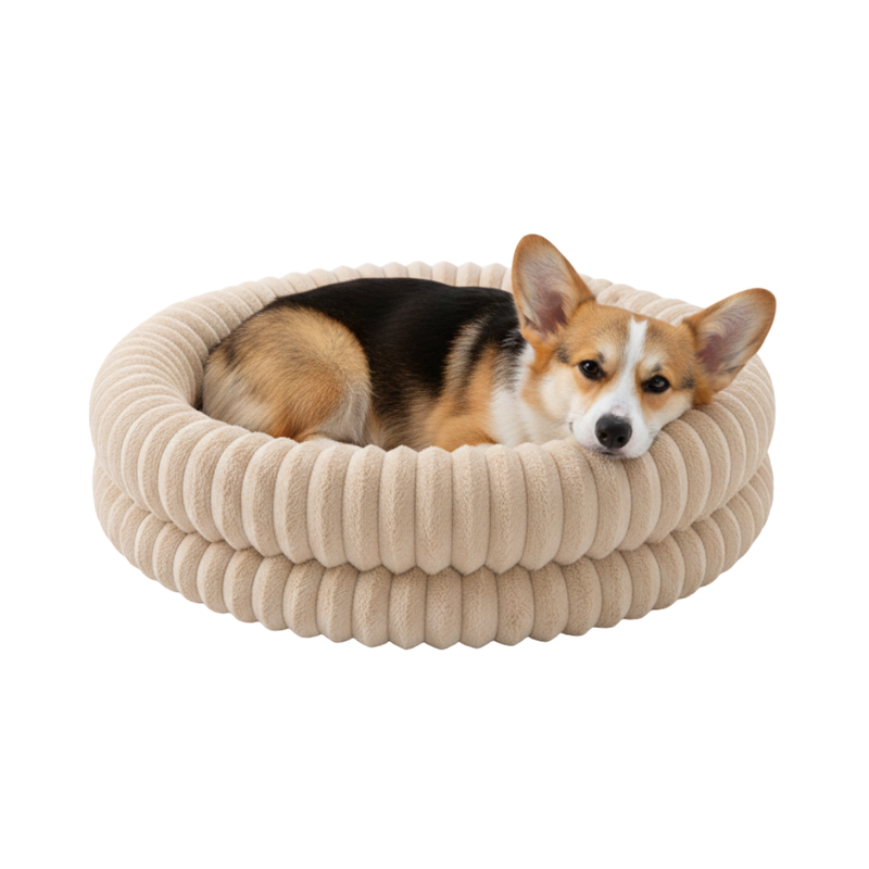 Donut Shaped Pet Bed, Round with Raised Edge and Anti-Slip Base