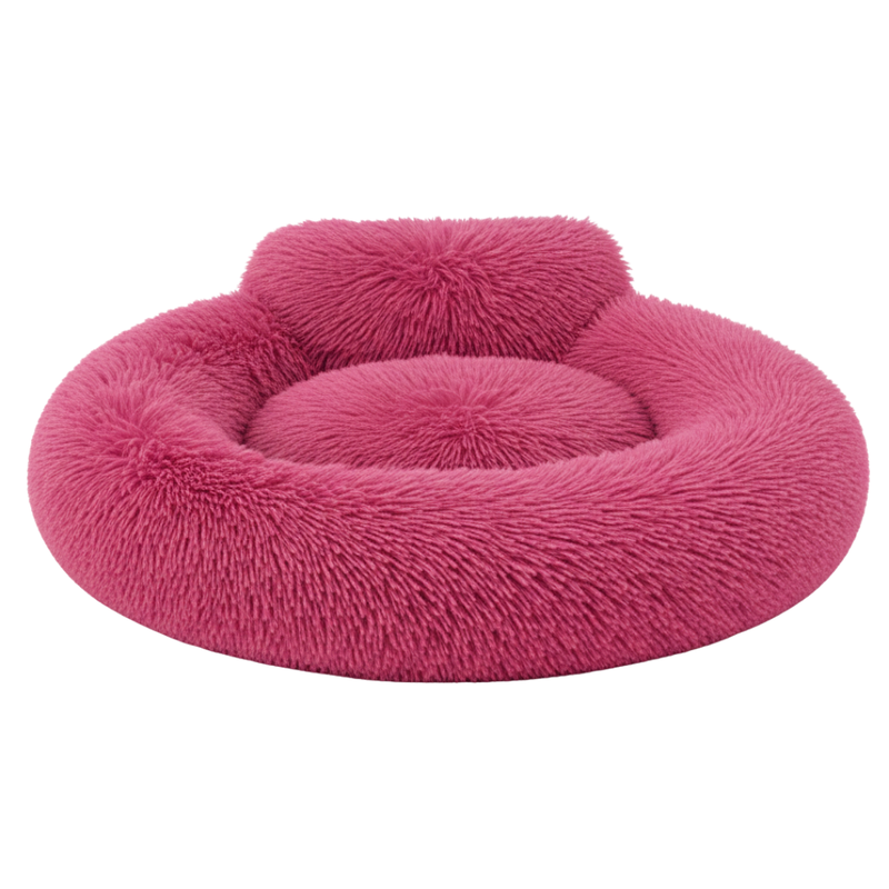 Round Donut Dog Bed with Raised Rim Washable Faux Fur Anti Slip Bottom